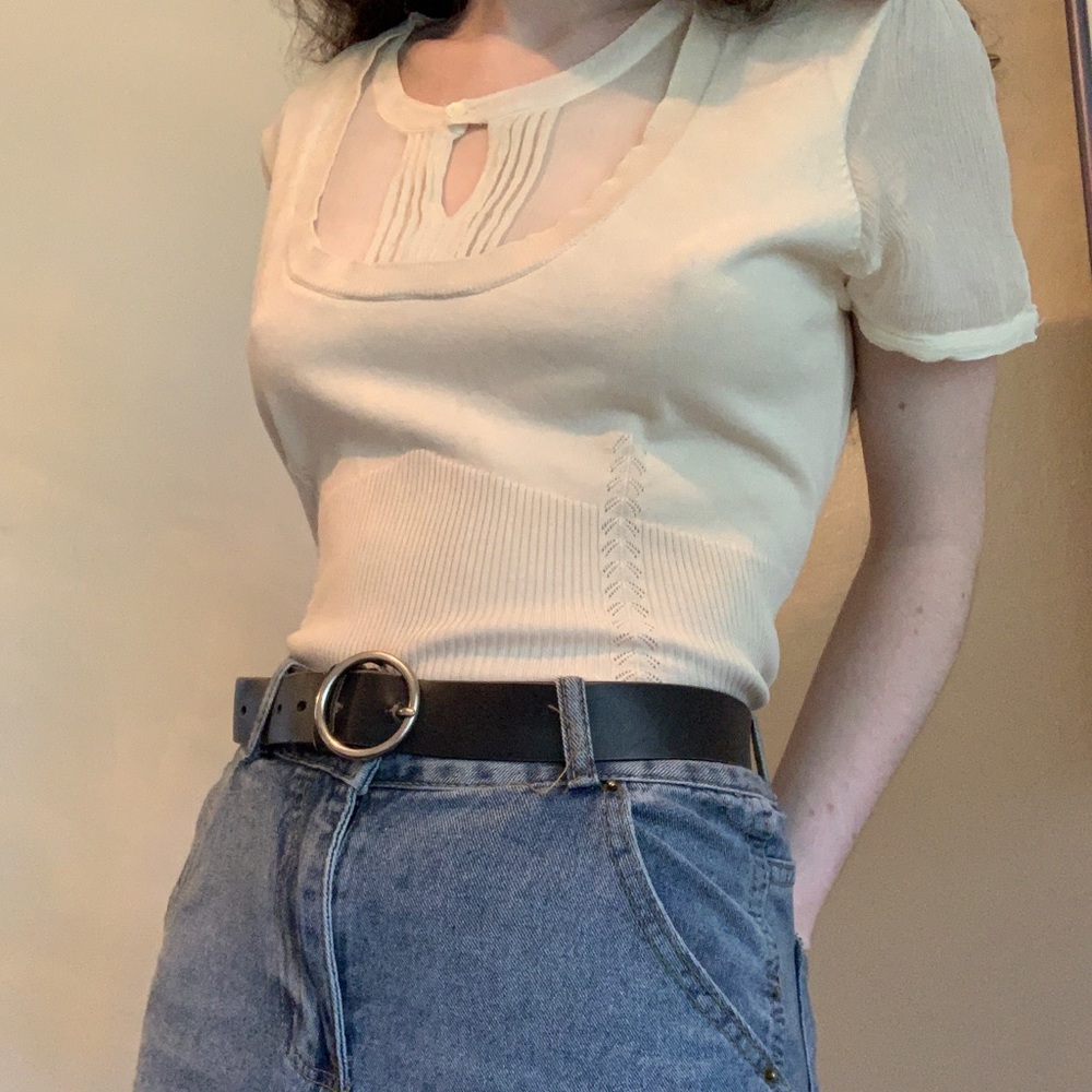 cream 2000s short sleeved blouse